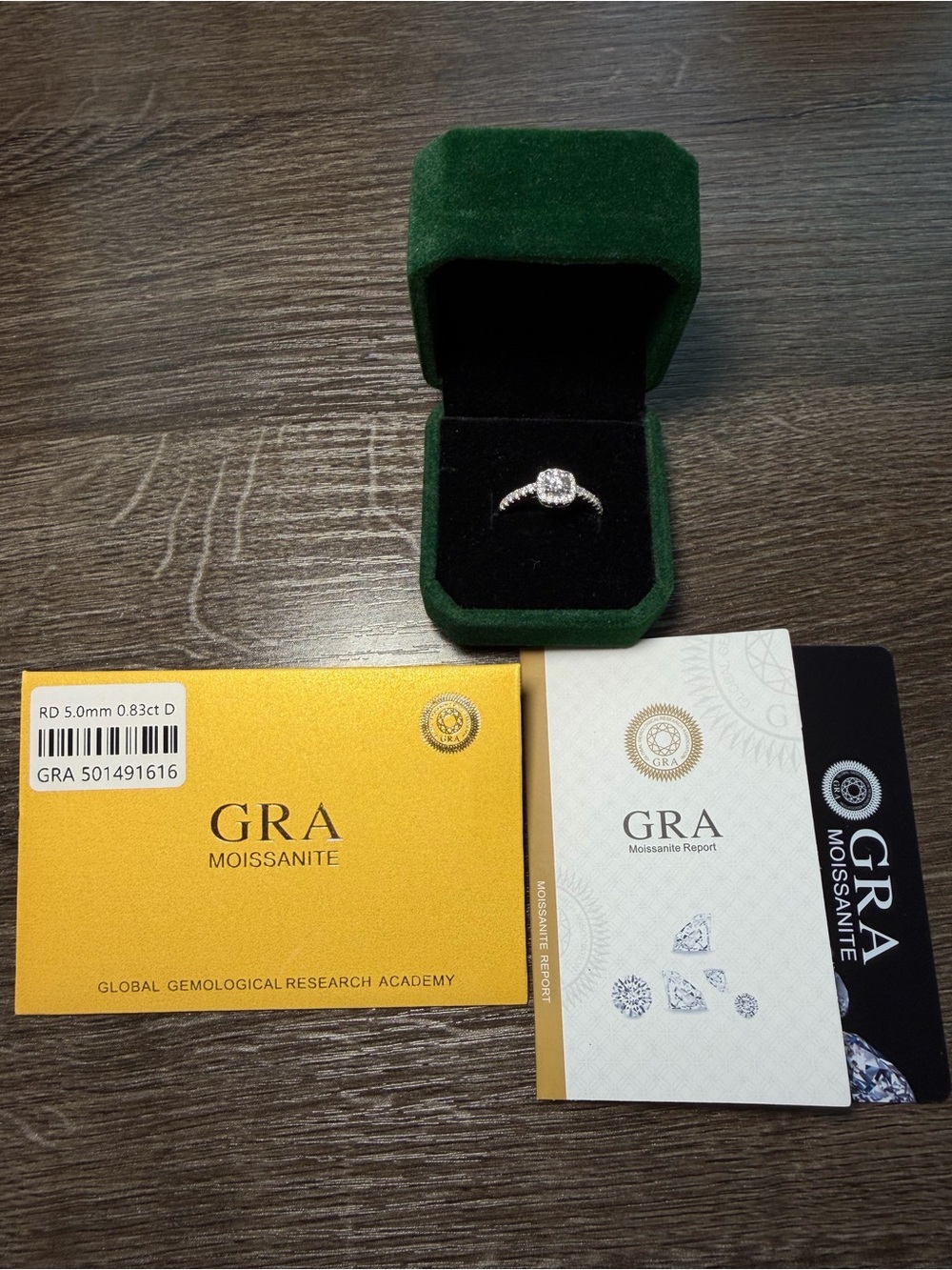 0.83ct D Round-Cut Moissanite Halo Engagement Ring | Sterling Silver GRA Cert
